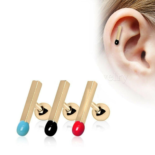 Gold Plated Matchstick Cartilage Earring Cartilage Earring Impulse Piercings Black