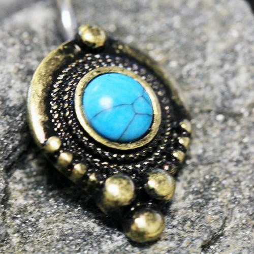 Gold Plated Medieval Style Navel Ring with Turquoise Stone Navel Ring Impulse Piercings