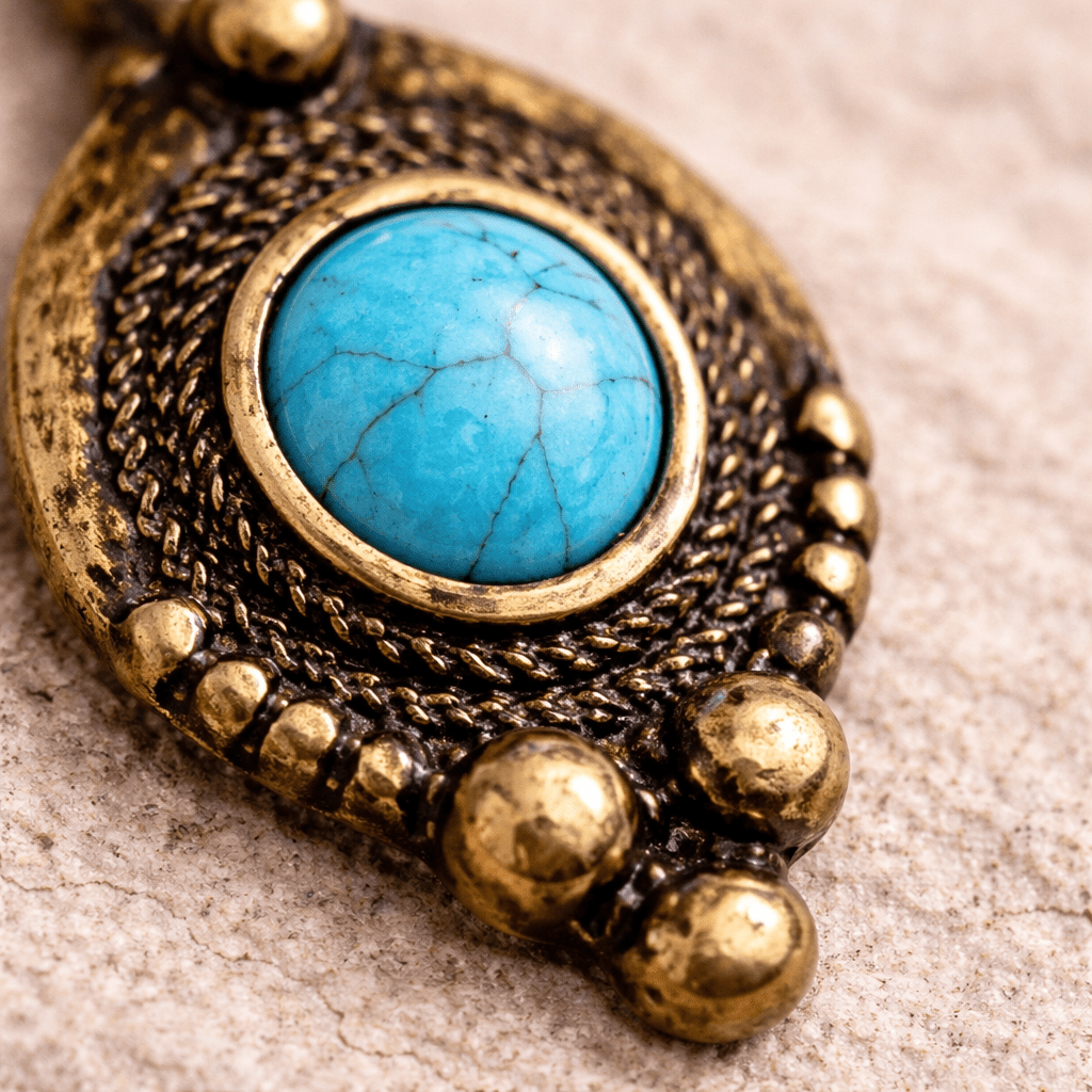 Gold Plated Medieval Style Navel Ring with Turquoise Stone Navel Ring Skin Metals