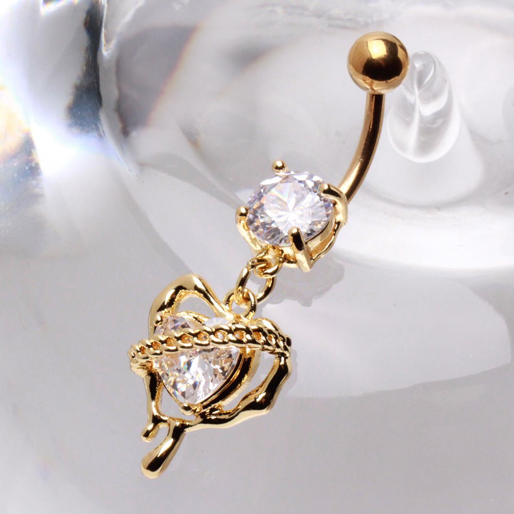 Gold Plated Melting Heart Dangle Navel Ring Navel Ring Skin Metals