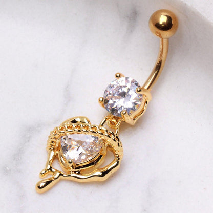 Gold Plated Melting Heart Dangle Navel Ring Navel Ring Skin Metals
