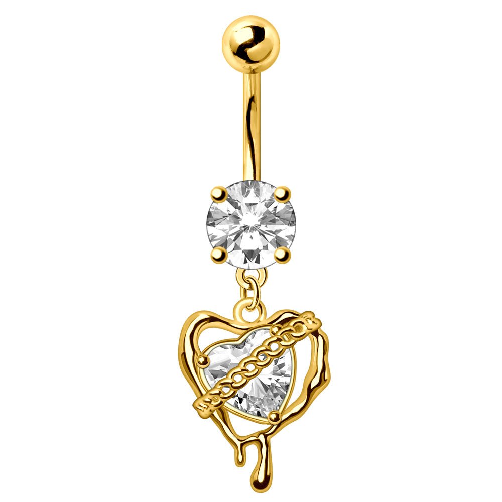 Gold Plated Melting Heart Dangle Navel Ring Navel Ring Skin Metals