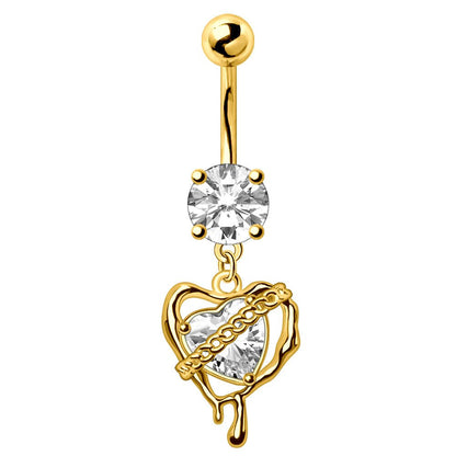 Gold Plated Melting Heart Dangle Navel Ring Navel Ring Skin Metals