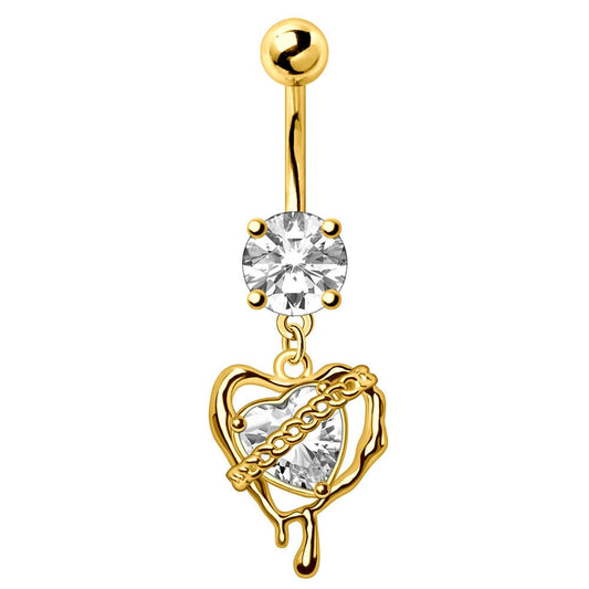 Gold Plated Melting Heart Dangle Navel Ring Navel Ring Skin Metals