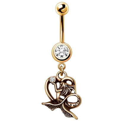 Gold Plated Mermaid Heart Dangle Navel Ring Navel Ring Impulse Piercings