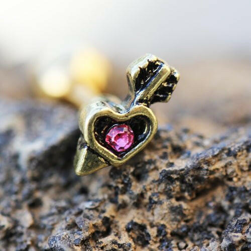 Gold Plated Mini Arrowed Heart Cartilage Earring Cartilage Earring Impulse Piercings