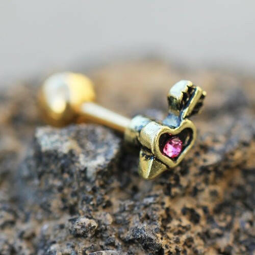 Gold Plated Mini Arrowed Heart Cartilage Earring Cartilage Earring Impulse Piercings