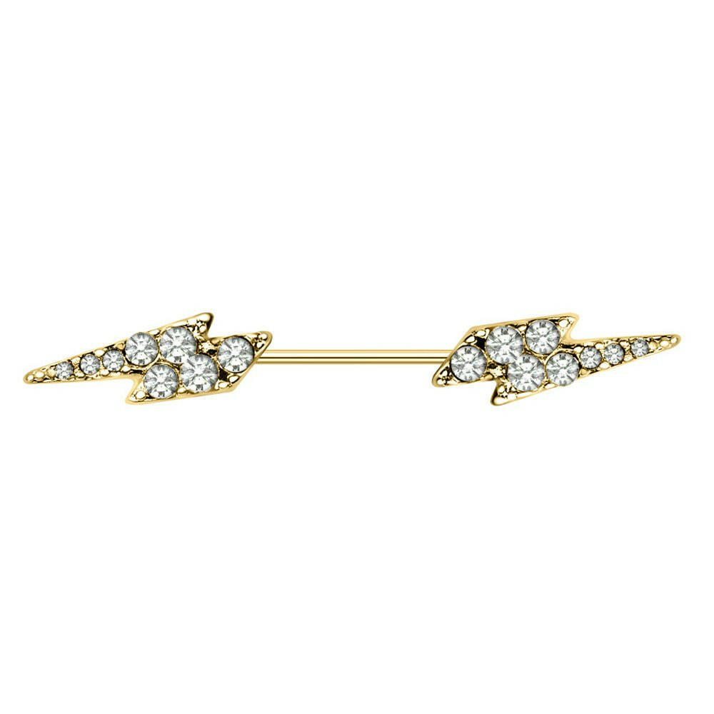 Gold Plated Multi-CZ Lighting Bolt Nipple Bar Impulse Piercings
