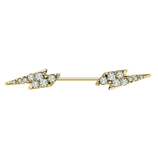 Gold Plated Multi-CZ Lighting Bolt Nipple Bar Impulse Piercings