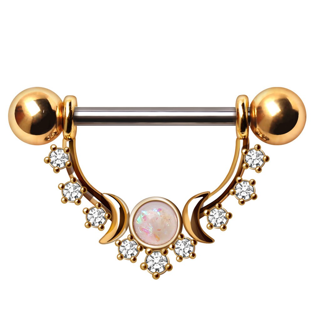 Gold Plated Multi Jeweled Moon and Stars Nipple Shield - Skin Metals