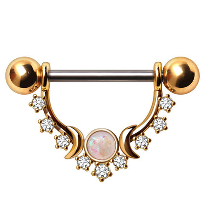 Gold Plated Multi Jeweled Moon and Stars Nipple Shield - Skin Metals