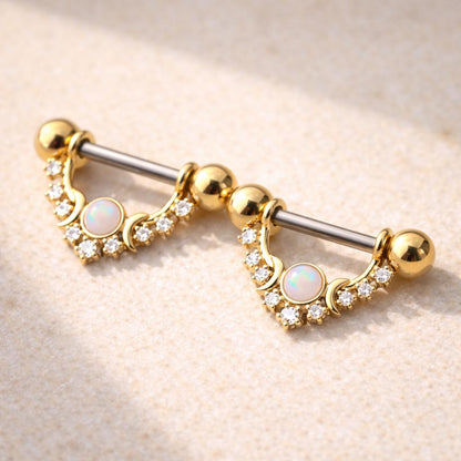 Gold Plated Multi Jeweled Moon and Stars Nipple Shield - Skin Metals