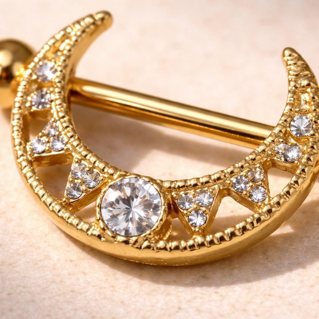 Gold Plated Multi Jeweled Tribal Nipple Shield - Skin Metals