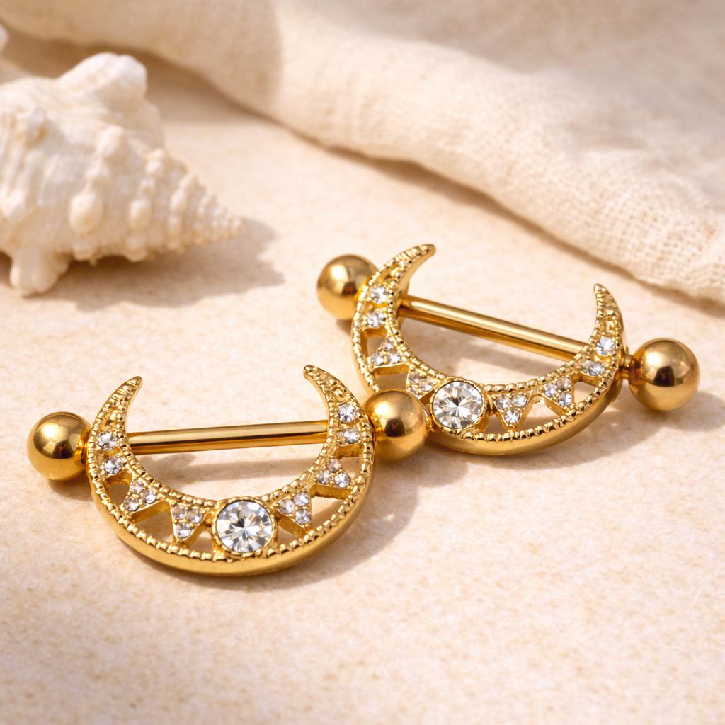 Gold Plated Multi Jeweled Tribal Nipple Shield - Skin Metals
