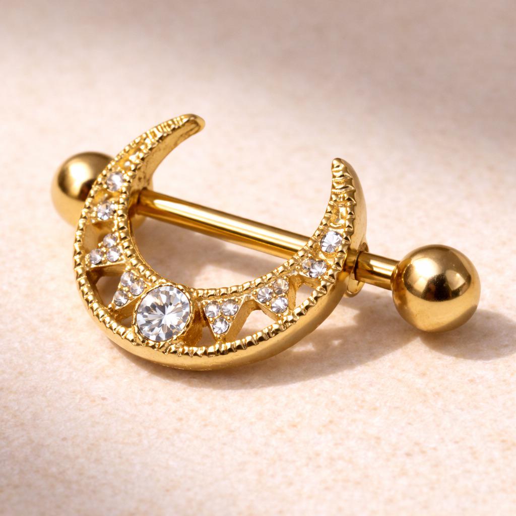 Gold Plated Multi Jeweled Tribal Nipple Shield - Skin Metals