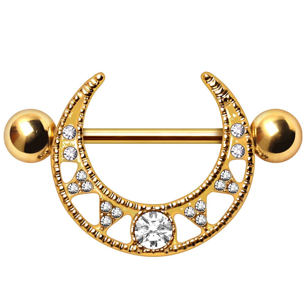Gold Plated Multi Jeweled Tribal Nipple Shield - Skin Metals