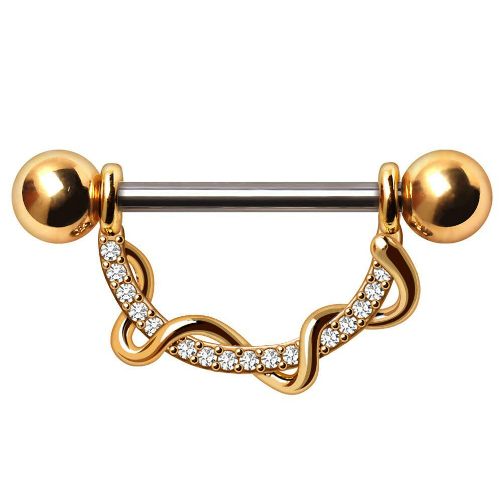 Gold Plated Multi Jeweled Twisted Vine Nipple Shield Nipple Ring Impulse Piercings