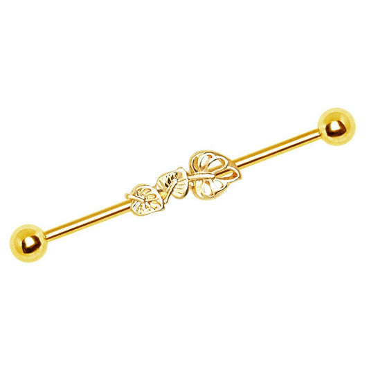 Gold Plated Multiple Shaped Leaves Industrial Barbell Industrial Barbell Impulse Piercings