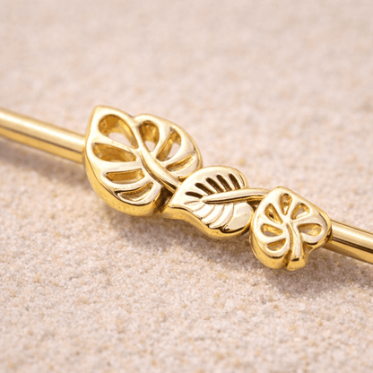Gold Plated Multiple Shaped Leaves Industrial Barbell Industrial Barbell Impulse Piercings