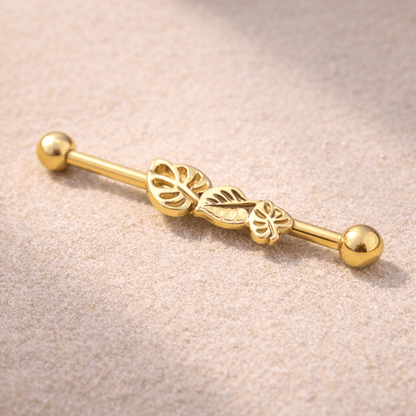 Gold Plated Multiple Shaped Leaves Industrial Barbell Industrial Barbell Impulse Piercings