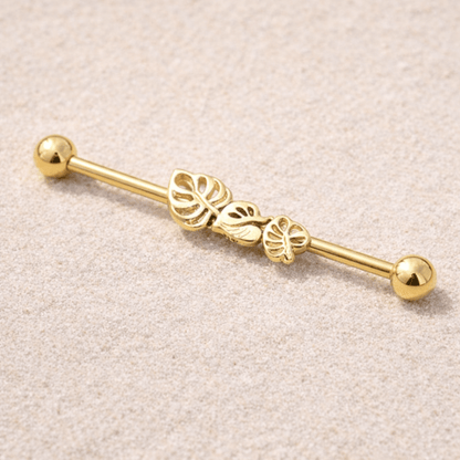 Gold Plated Multiple Shaped Leaves Industrial Barbell Industrial Barbell Impulse Piercings