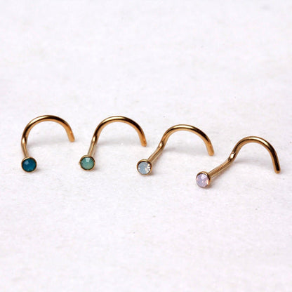 Gold Plated Opal Screw Nose Ring - Skin Metals