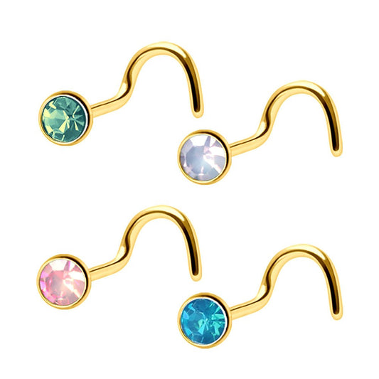 Gold Plated Opal Screw Nose Ring - Skin Metals