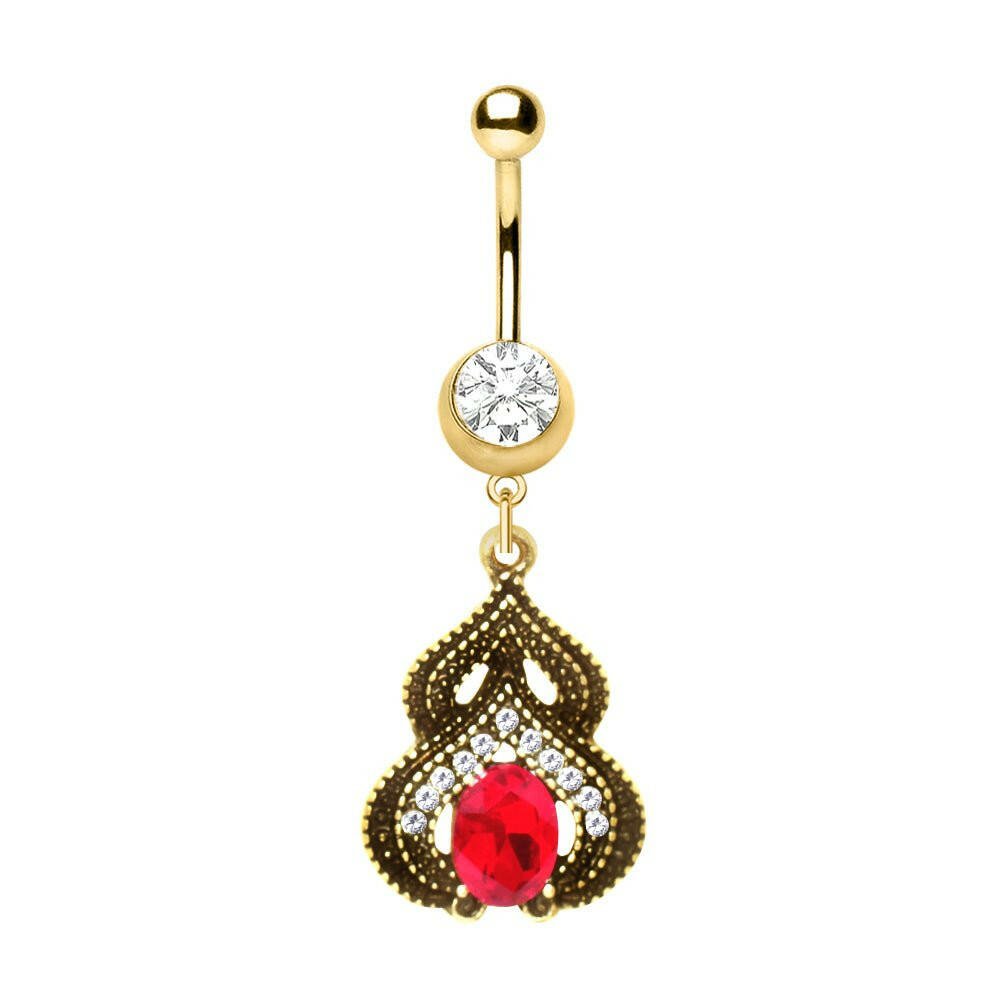 Gold Plated Ornate Arabesque Jewel Navel Ring