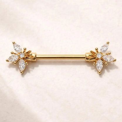 Gold Plated Ornate Flower Nipple Bar Nipple Rings Skin Metals