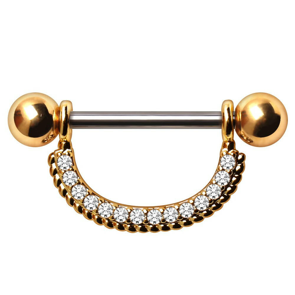 Gold Plated Ornate Multi Jeweled Nipple Shield Nipple Ring Impulse Piercings