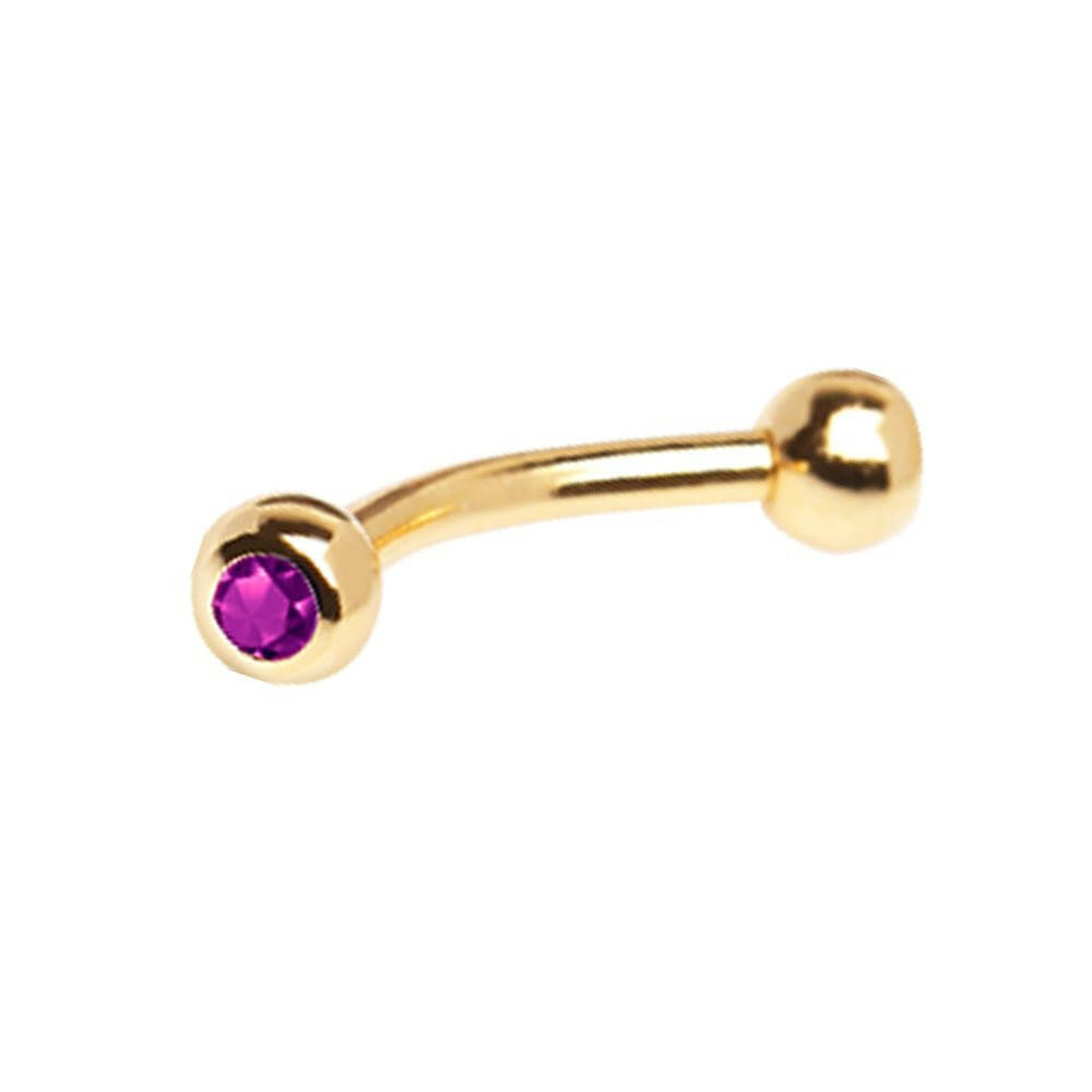 Gold Plated Over 316L Surgical Steel Eyebrow Ring with Gemmed Balls Eyebrow Ring Impulse Piercings Purple