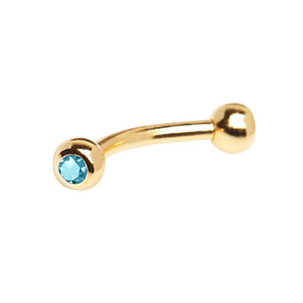 Gold Plated Over 316L Surgical Steel Eyebrow Ring with Gemmed Balls Eyebrow Ring Impulse Piercings Aqua