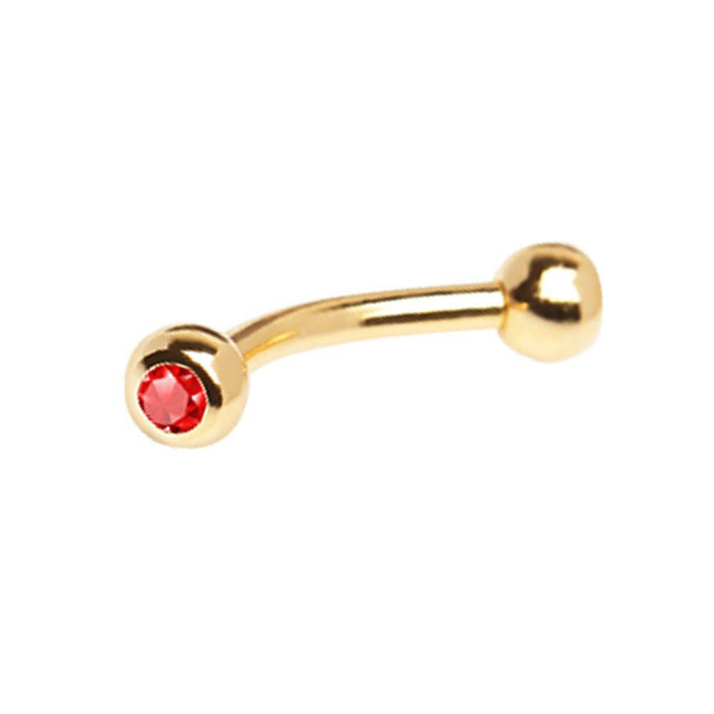 Gold Plated Over 316L Surgical Steel Eyebrow Ring with Gemmed Balls Eyebrow Ring Impulse Piercings Red