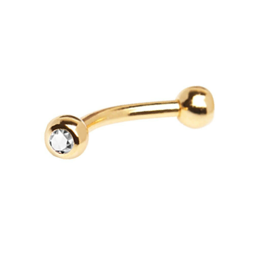 Gold Plated Over 316L Surgical Steel Eyebrow Ring with Gemmed Balls Eyebrow Ring Impulse Piercings Clear