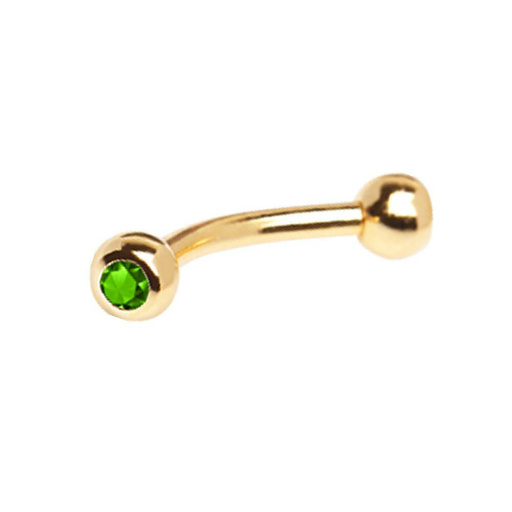 Gold Plated Over 316L Surgical Steel Eyebrow Ring with Gemmed Balls Eyebrow Ring Impulse Piercings Green