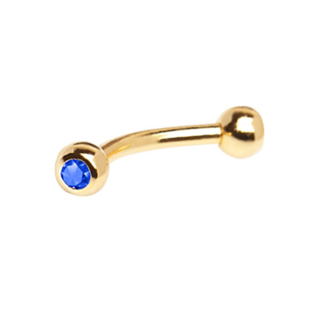 Gold Plated Over 316L Surgical Steel Eyebrow Ring with Gemmed Balls Eyebrow Ring Impulse Piercings Blue