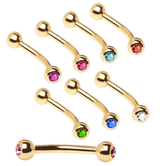 Gold Plated Over 316L Surgical Steel Eyebrow Ring with Gemmed Balls Eyebrow Ring Impulse Piercings