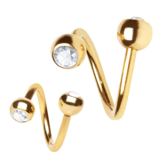 Gold Plated Over 316L Surgical Twist with Gemmed Balls Twist Impulse Piercings