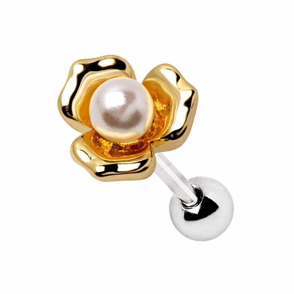 Gold Plated Pearl Flower Cartilage Earring Cartilage Impulse Piercings