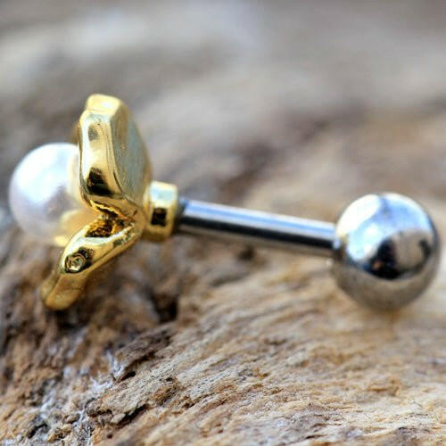 Gold Plated Pearl Flower Cartilage Earring Cartilage Impulse Piercings