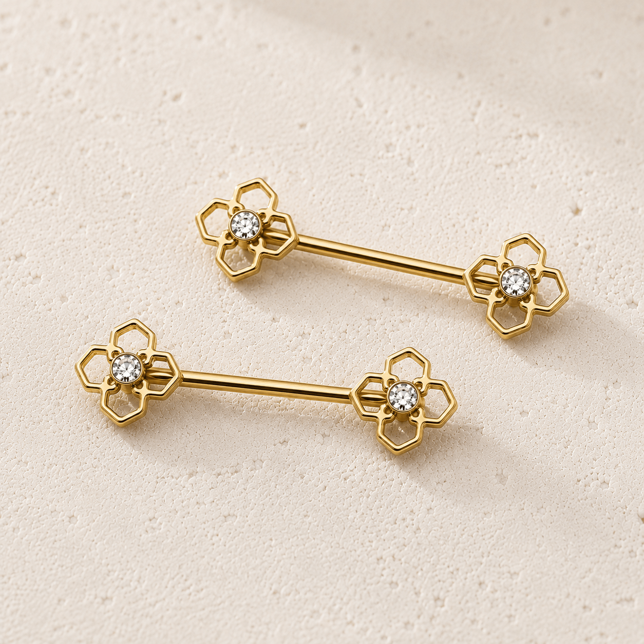Gold Plated Pinwheel Flower Nipple Bar - Skin Metals