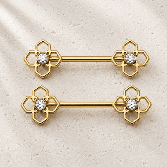 Gold Plated Pinwheel Flower Nipple Bar - Skin Metals