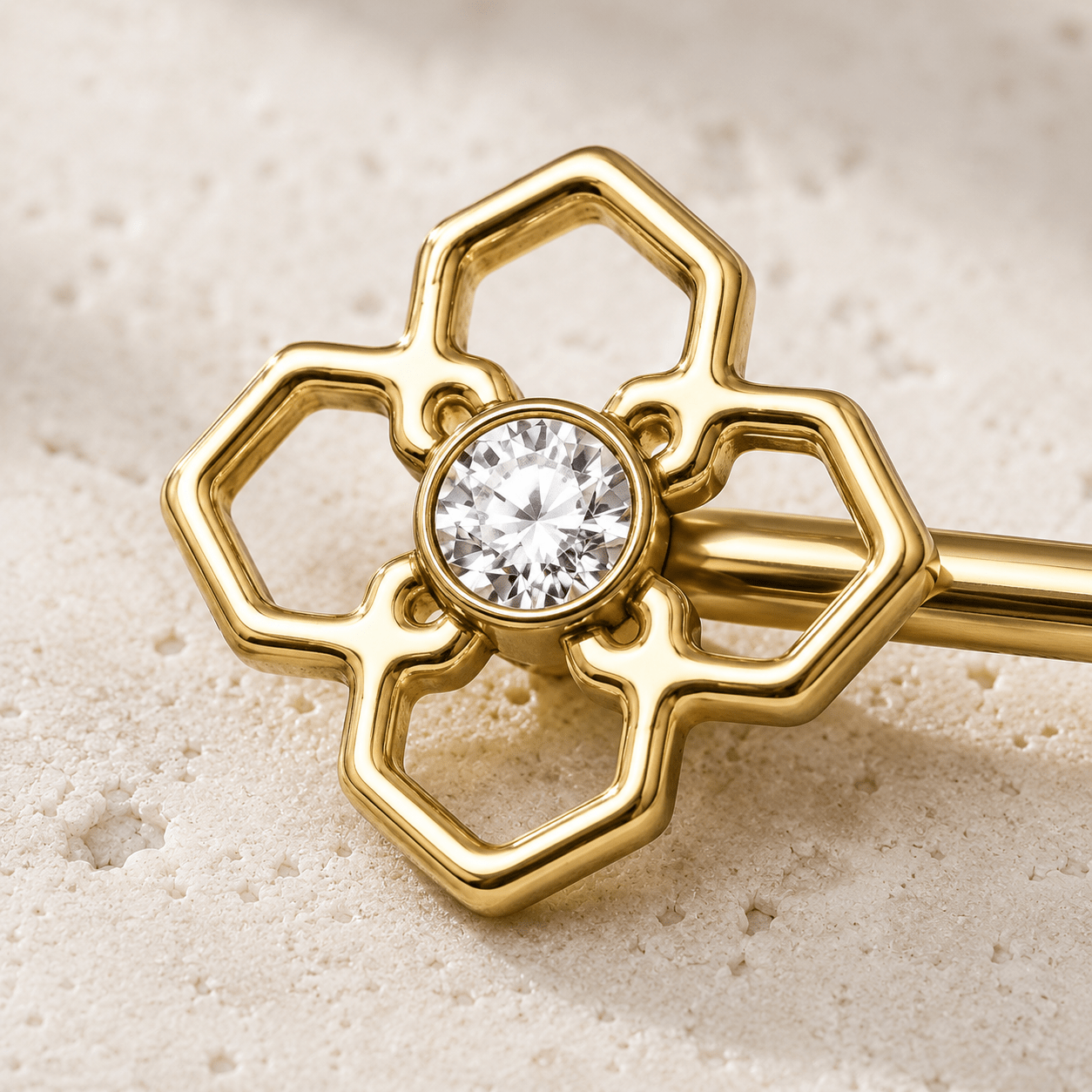Gold Plated Pinwheel Flower Nipple Bar - Skin Metals