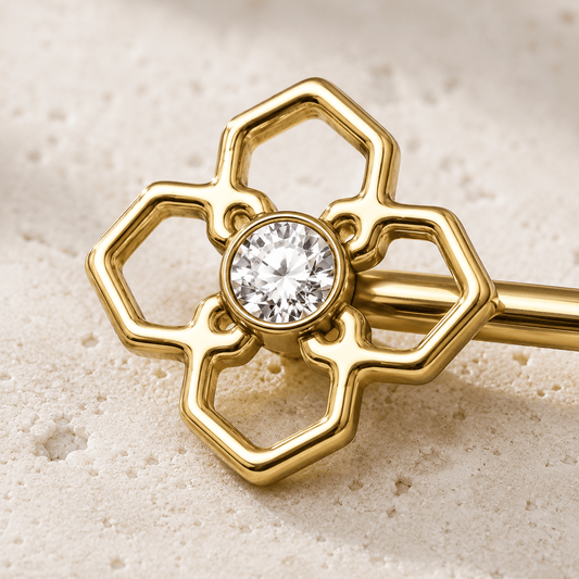 Gold Plated Pinwheel Flower Nipple Bar - Skin Metals