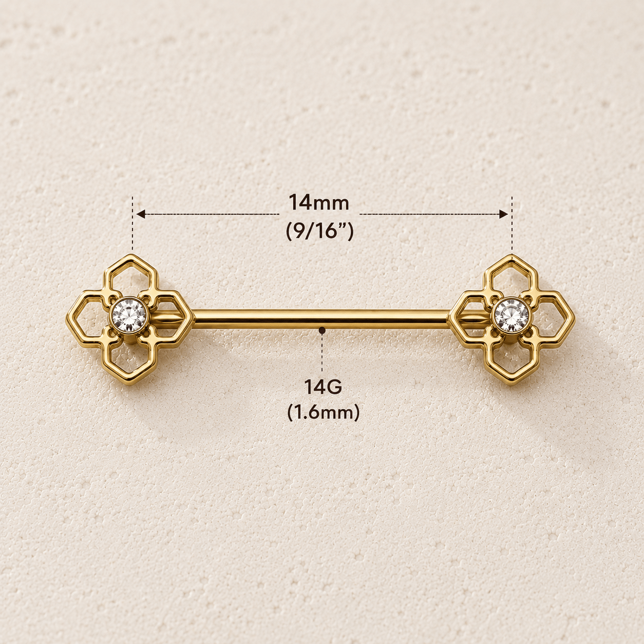 Gold Plated Pinwheel Flower Nipple Bar - Skin Metals