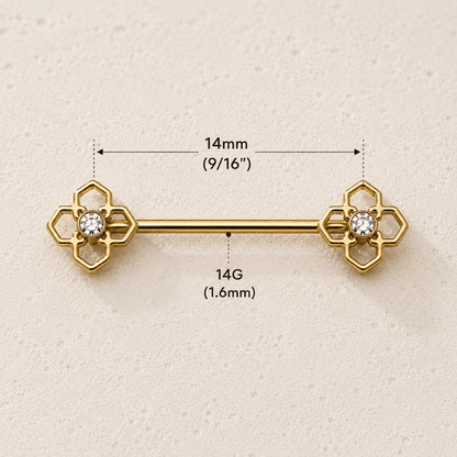 Gold Plated Pinwheel Flower Nipple Bar - Skin Metals