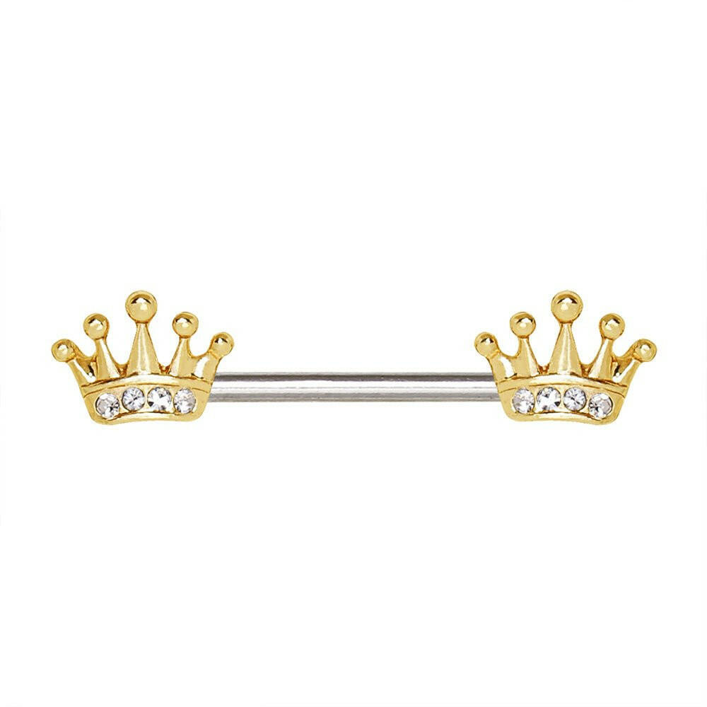 Gold Plated Princess Crown Nipple Bar Nipple Ring Impulse Piercings