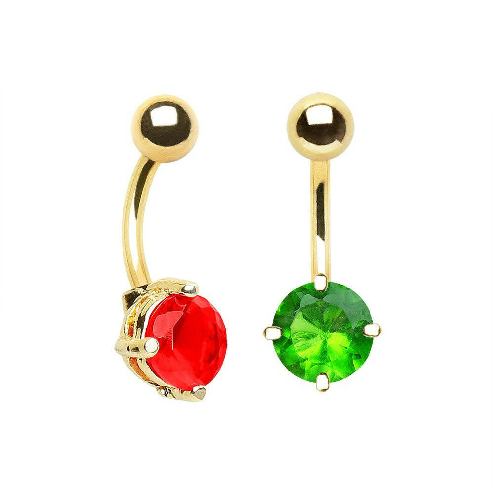 Gold Plated Prong Set 8mm Round CZ Navel Ring Navel Ring Impulse Piercings Green