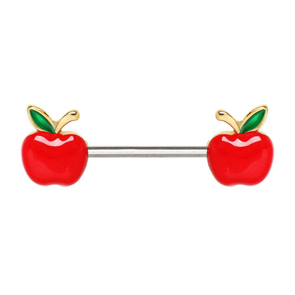 Gold Plated Red Apple Nipple Bar Nipple Ring Impulse Piercings