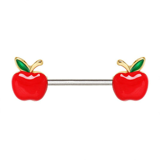 Gold Plated Red Apple Nipple Bar Nipple Ring Impulse Piercings